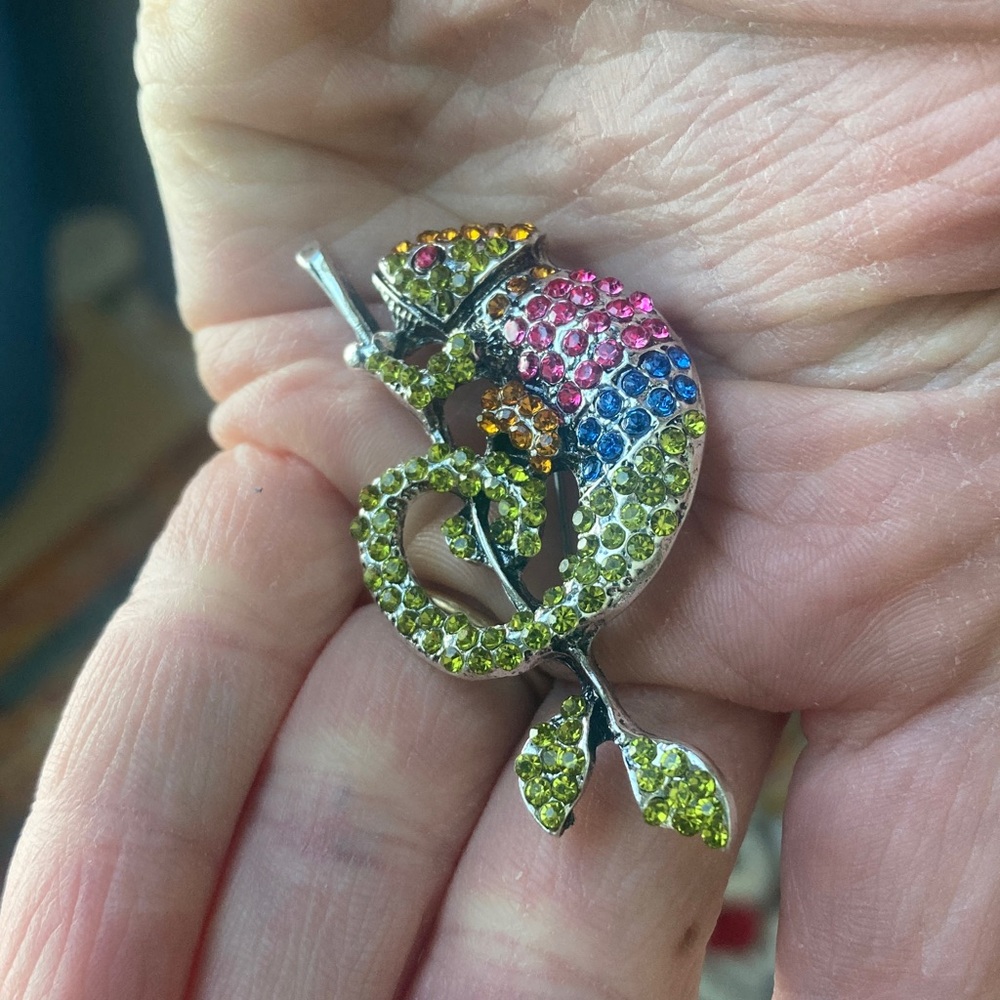 Vibrant Rhinestone Chameleon Brooch - Picture 5 of 8